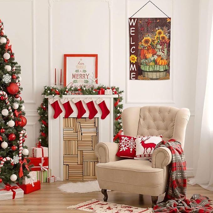 Halloween Pumpkin Fall Bird Autumn Retro Sunflower Garden Flag Welcome Party Outdoor Outside Decorations Picks Home House Garden Yard Decor 12x18 Inch