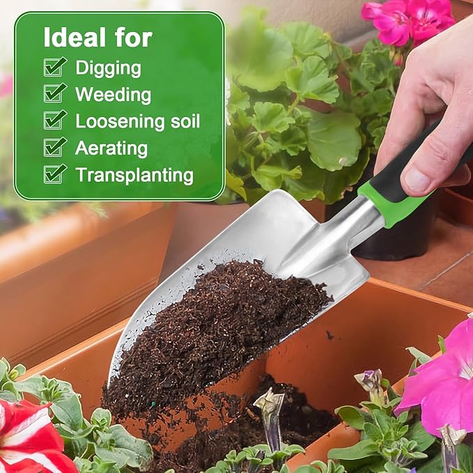 Garden Shovel Hand Trowel, Heavy Duty Hand Shovel with Ergonomic Handle,Garden Shovels for Digging, Rust Resistant Garden Spade Garden Tools for Garden Work, Green