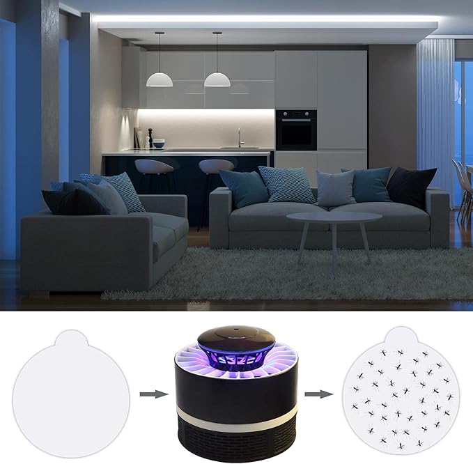 48 Pack 4.3 Inches Round Insect Trap Refillable Glue Boards Sticky Fruit Fly Trap Mosquito Fly Killer for Mosquitoes Fruit Flies Gnats Moths Fits Most Models Indoor Outdoor Lamp