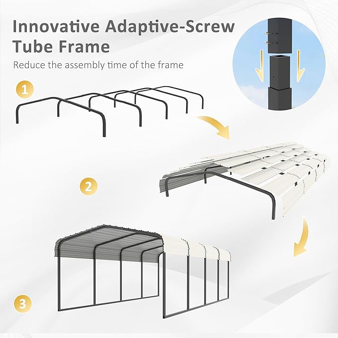 12x20 FT Outdoor Carport with Metal Roof, Heavy Duty Metal Carport Canopy, Garage Car Shelter Shade for Car, Truck, Boat, Eggshell