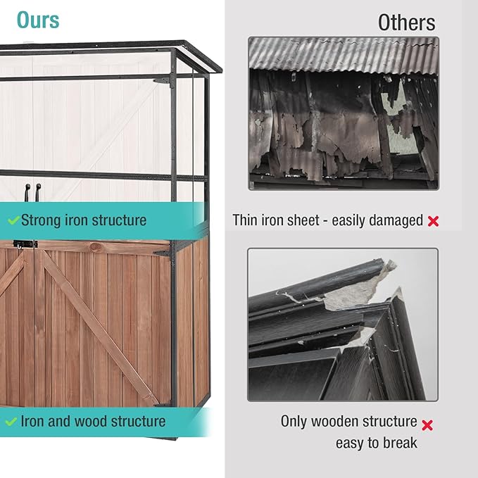 Outdoor Storage Cabinet with Adjustable Shelves, Large Metal Frame Garden Shed for Bike & Tool Storage, Lockable Waterproof Vertical Cabinet Box for Backyard, Patio, Lawn, Deck