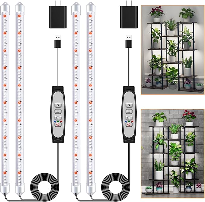 2 Bars Grow Light Strips for Indoor Plants with Auto ON/Off Timer 6/12/18H, 5 Dimmable Levels for Shelves Plant Growing(Pack 2)