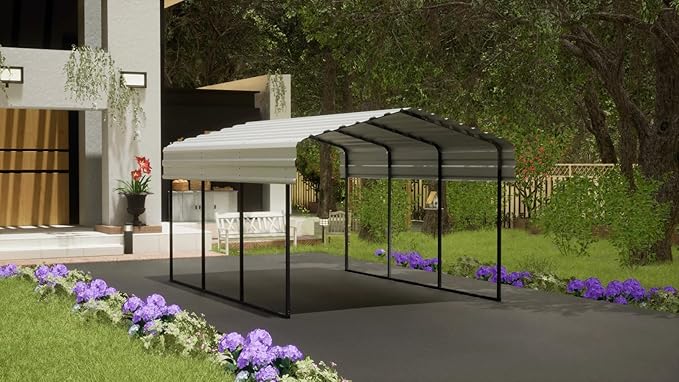 Carport 12 x 20 x 7 ft Charcoal Sturdy All-Steel Heavy Duty Canopy Shelter with Metal Frame for Parking a Car, SUV, Truck, Boat, Motorcycle, and Other Vehicles Outdoor in Your Driveway