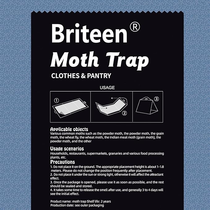 10 Pack Pantry Moth Traps Safe and Effective for Food and Clothing- Glue Traps with Pheromones for Wool Closet Carpet Food and Cupboard