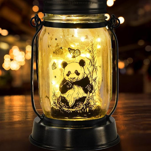 Panda Gifts for Women/Men/Kids Panda Solar Lanterns Mom Grandma Birthday Present Lantern Memorial Lights Solar Garden Decoration Outside for Yard, Patio,Backyard,Porch Torches