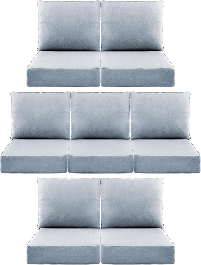Luxury 6" Outdoor Cushions for Patio Furniture, 24x24x6 Thick Seat Cushion Set of 7, Fade Resistant Couch Chair Replacement Cushions High Density Wicker Chair Cushion w/Removable Cover Baby Blue