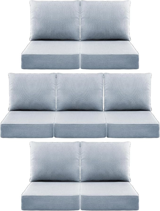 Luxury 6" Outdoor Cushions for Patio Furniture, 24x24x6 Thick Seat Cushion Set of 7, Fade Resistant Couch Chair Replacement Cushions High Density Wicker Chair Cushion w/Removable Cover Baby Blue