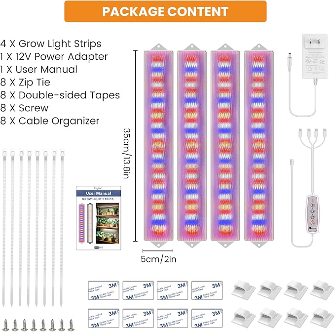 Grow Lights for Indoor Plants, 420 LEDs 5000k Full Spectrum LED Grow Light, 40W Plant Lights for Indoor Growing with 4/8/12/16H Auto Timer, 3 Light Modes & 5 Dimming Levels, 4 Pack.