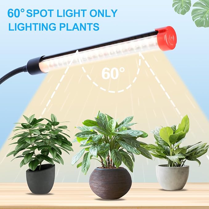 3-Head Grow Light with Stand and Timer, 27 Watt Power Home Plug LED Grow Lights for Indoor Plants for Tall Houseplants, Bonsai Tree, Seed Starting, 24"-64" Adjustable Height