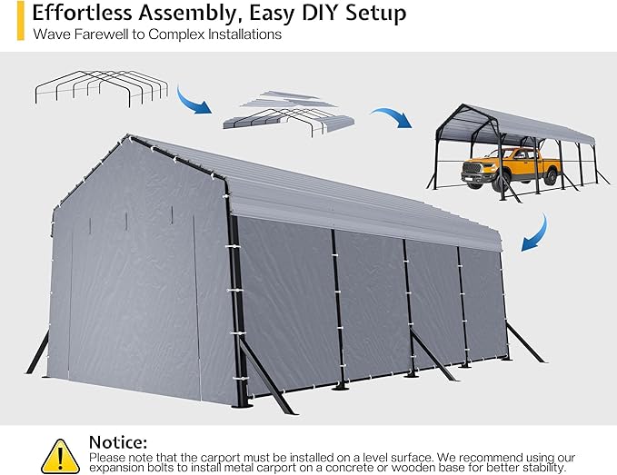Jocisland 12x20x10.5 FT Metal Carport with Removable Waterproof Sidewalls, Heavy Duty Carport with Upgraded Steel Reinforcements for All-Weather, Car Port for Car, Boat, Equipment Storage