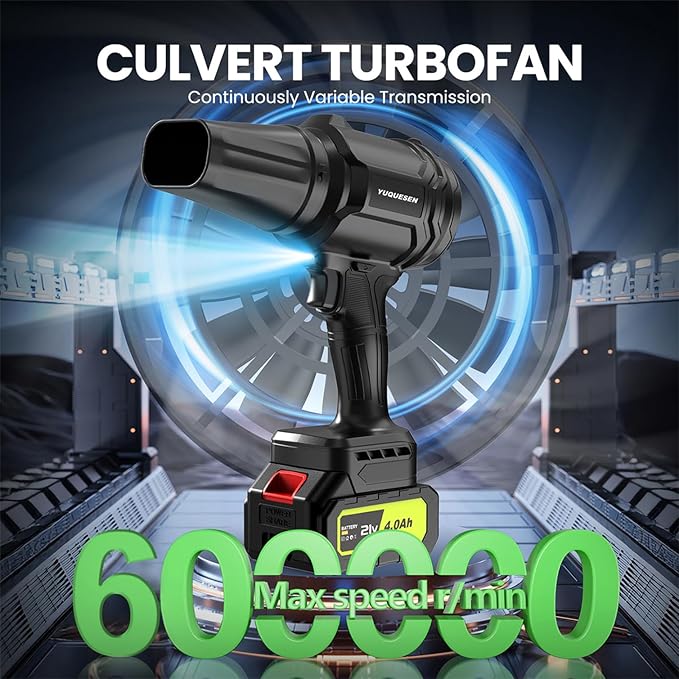 Cordless Leaf Blower, 600000RPM Handheld Leaf Blower with 2 X 4.0Ah Batteries & Charger, Lightweight Leaf Blowers for Patio Cleaning, Lawn Care, Leaves, Dust