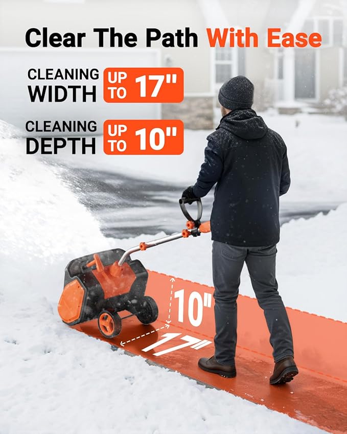 VOLTASK 17-Inch Corded Snow Blower, 12 Amp Electric Snow Blower with Directional Plate