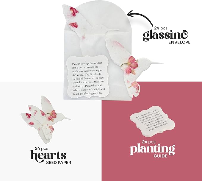 Set of 24 Pink Hummingbird Seed Paper – Plantable Seed Paper Embedded with Wildflower Seeds for Funeral, Memorial & Other Milestone Celebrations