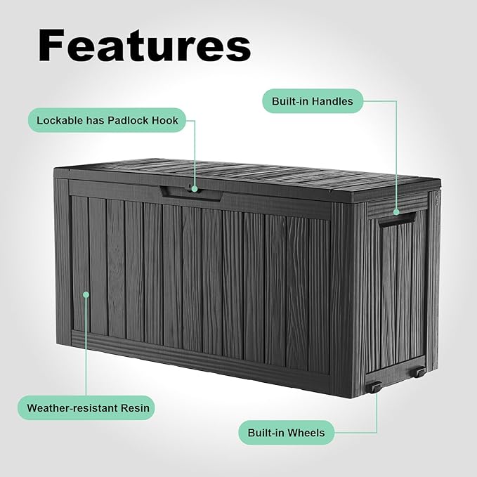 ROJIK Outdoor Storage Housing Deck Box - Waterproof Patio Furniture, Garden Tools, Cushions, Pool Accessories Storage Bench with Lockable Lid and Side Handles (Black 78 Gal)