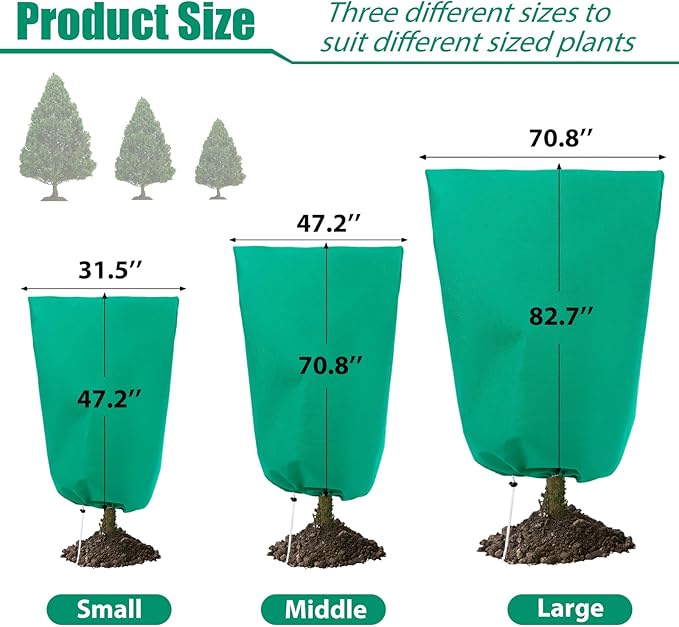 4 Pack Plant Covers Freeze Protection for Winter, 2.2oz/yd² Frost Blankets Cloths With Zipper/Drawstring (47" X 32"), Large Plant Frost Protection Covers Outdoor, for Shrub Bush Fruit Tree Potted