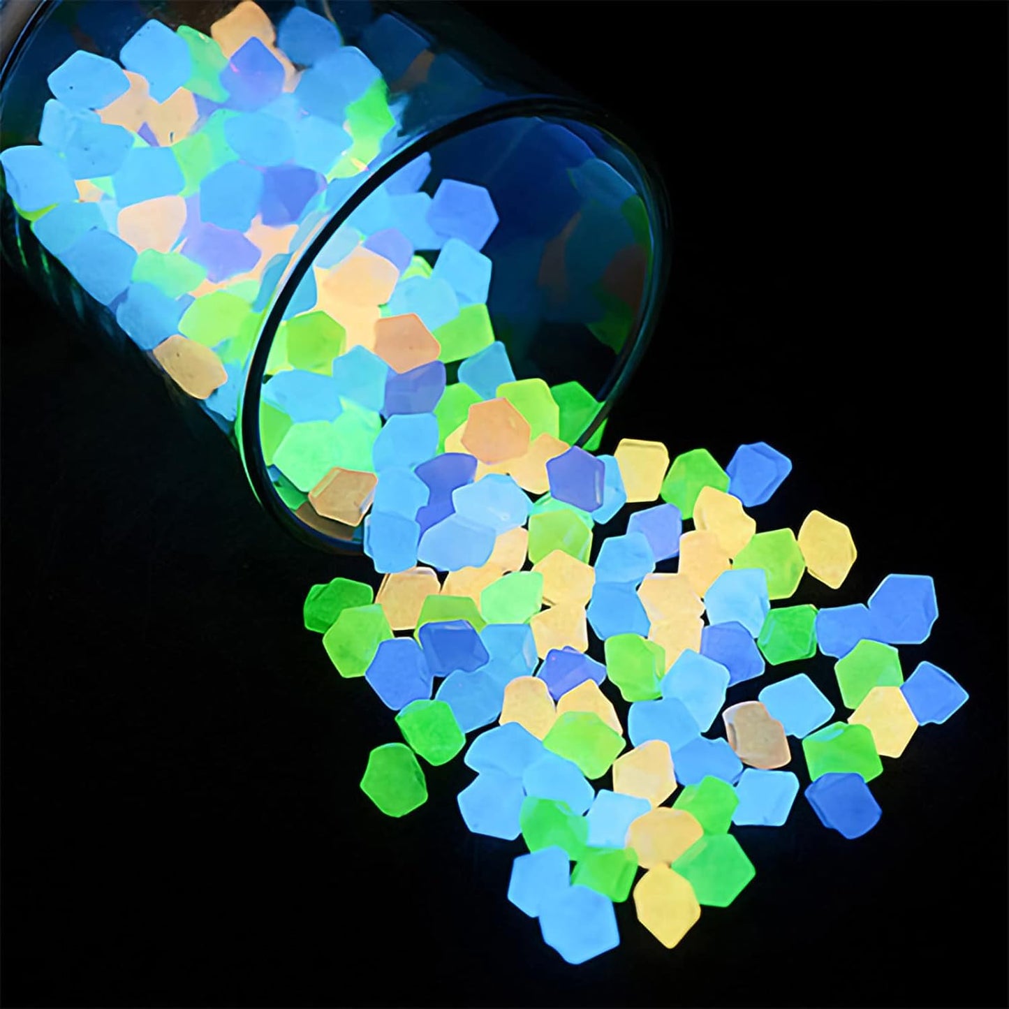 Glow in The Dark Rocks, 500PCS Fairy Garden Decorations Stones, Outdoor Decor for Mixd Color Luminous Pebble Stones for Plants/Backyard/Aquarium (1, Mixd, 500)
