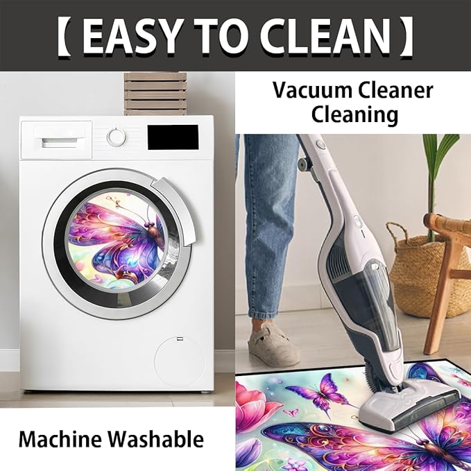 cfpolar Non-Slip Soft Half Round Door Mat, Butterfly Flower Semicircle Mat for Indoor Entrance Garage Bath Living Room Patio 24 x 36 in