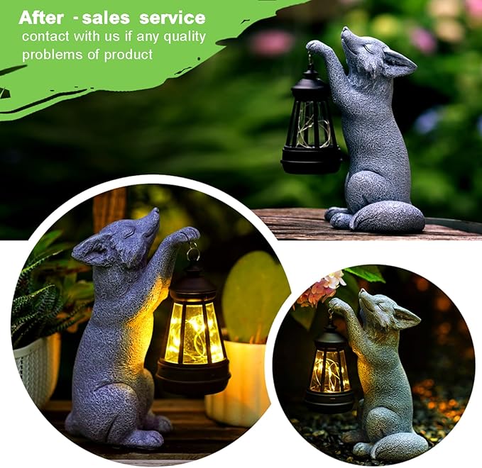 Fox Statue for Garden Decor, Garden Statue with Solar Power Light for Outdoor Patio Porch Lawn Yard Backyard Oudside Indoor Shelf Decoration,Praying Fox Sculptures Decorations to Wow Your Guests