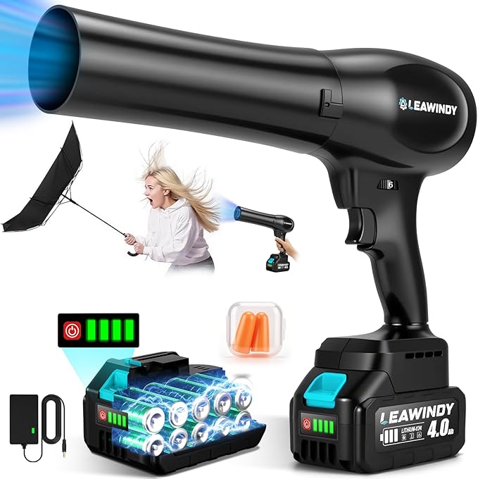 Cordless Leaf Blower with Extended Nozzle, 6 Speed Modes Turbo Jet Blower for Drying, Leaf Blower Cordless with 4.0AH Battery and Charger, Handheld Mini Leaf Blowers for Lawn Care, Patio, Car, Garage