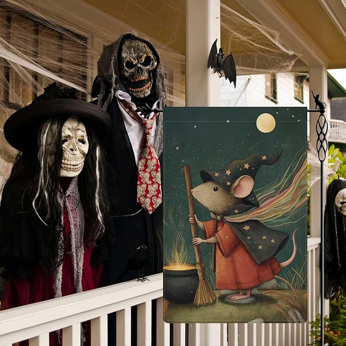 Witchy Rattie Garden Flag Halloween Holiday Garden Flag Vertical Double Sided Rustic Farmland Burlap Yard Lawn Outdoor Decor 12.5x18"