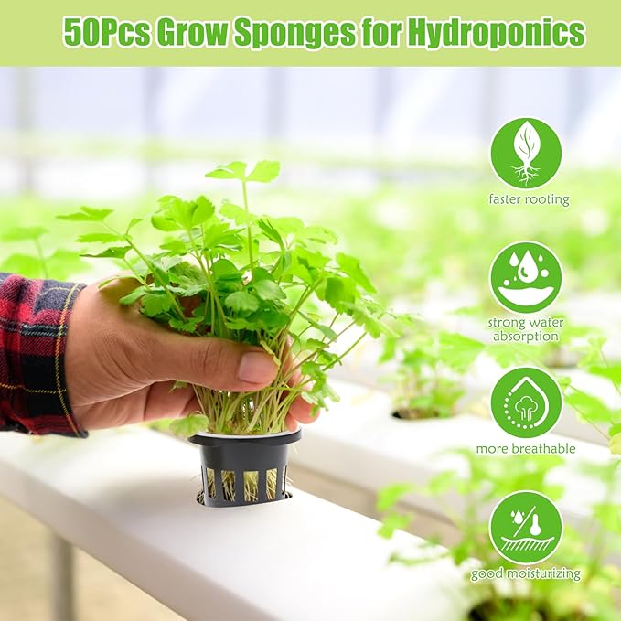 Windspeed 120Pcs Rockwool Planting Cubes Set 1 Inch, Rock Wool Seed Starter Cubes Set for Rooting Starting Seeds Include 50P Rockwool Cubes 50P 1.5 in Hydroponics Basket 20 Plant Tags 1 Tweezers