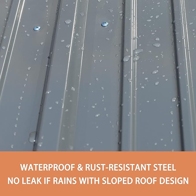 MUPATER 10' x 10' Outdoor Storage Shed with Double Doors, Garden Metal Shed, Utility Tool Shed Storage for Backyard, Patio and Lawn with Vents, Grey