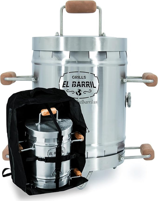 EL BARRIL 13lbs Grill & Smoker Barrel, Stainless Steel Charcoal Smoker Grill – Portable Outdoor Smokers with Grilling Accessories & Carry Bag
