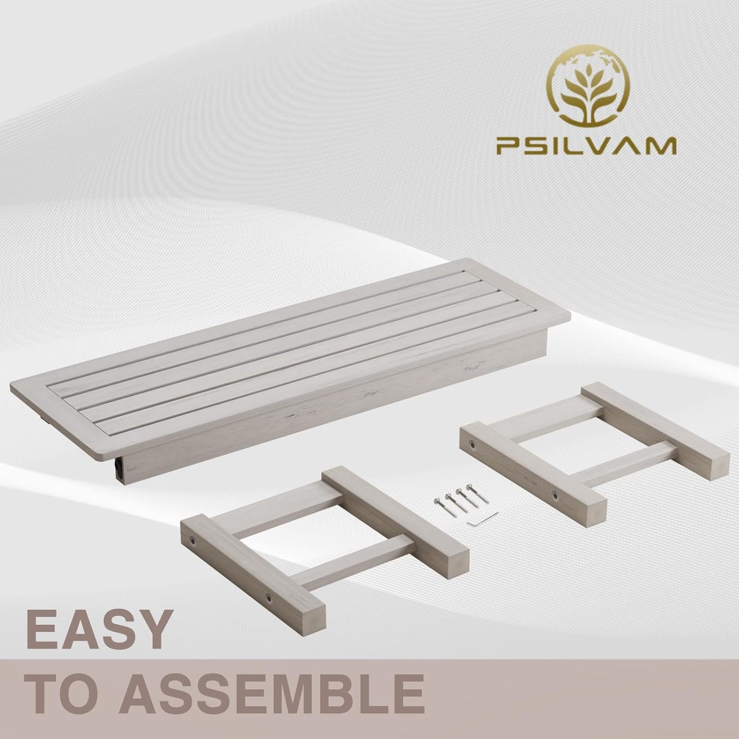 Psilvam 2-Person Outdoor Poly Lumber Patio Backless Bench, Fade-Resistant & Odor-Free Poly Lumber Patio Furniture, Weatherproof, Suitable for Garden, Porch and Park, 700 Lbs Support (2pcs, Grey)