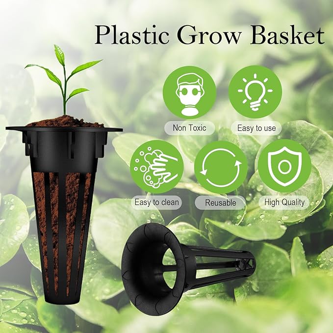 Cunhill 100 Pcs Hydroponic Growing Kit Include 50 Pcs Plant Replacement Basket Containers and 50 Pcs Seed Pot Label Compatible with Hydroponic Growing System(0.5 Inch,Black)