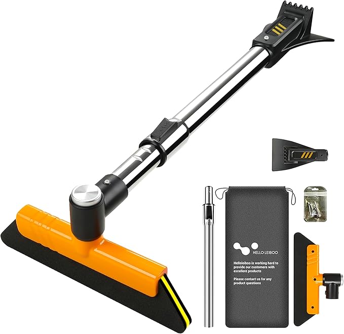 helloleiboo 39.4" Ice Scrapers for Car Windshield Extendable Snow Brush for Car 12 Adjustable Length Settings with 360° Pivoting Brush Head Snow Removal Tools Snow Brush and Ice Scraper for Truck SUV