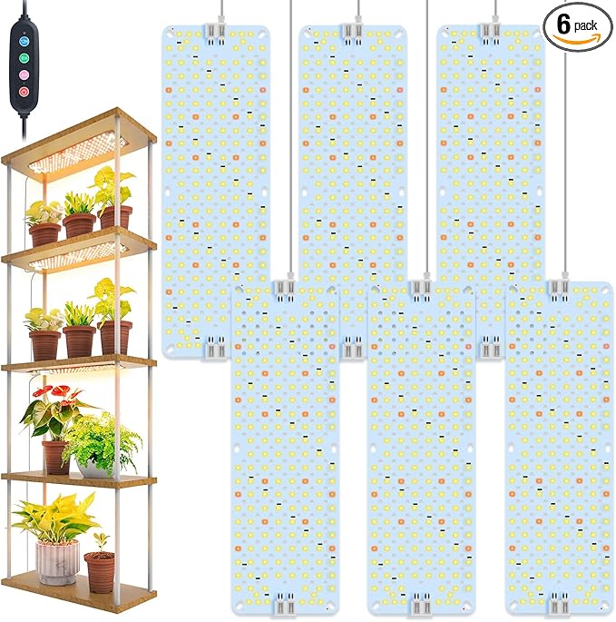 FECiDA 6Pack Grow Lights for Seed Starting, 2025 60W Flat Grow Light Panels for Shelves, Under Cabinet/Counter, Greenhouse, Indoor Plants, 4,8,12 Hr Timer, Free Linking