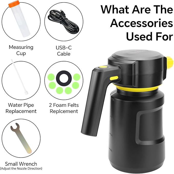 Electric Car Foam Sprayer 2L Cannon Sprayer Cordless Battery Powered Foam Gun Car Wash Sprayer 4500Mah USB C Recahgeable Sprayer