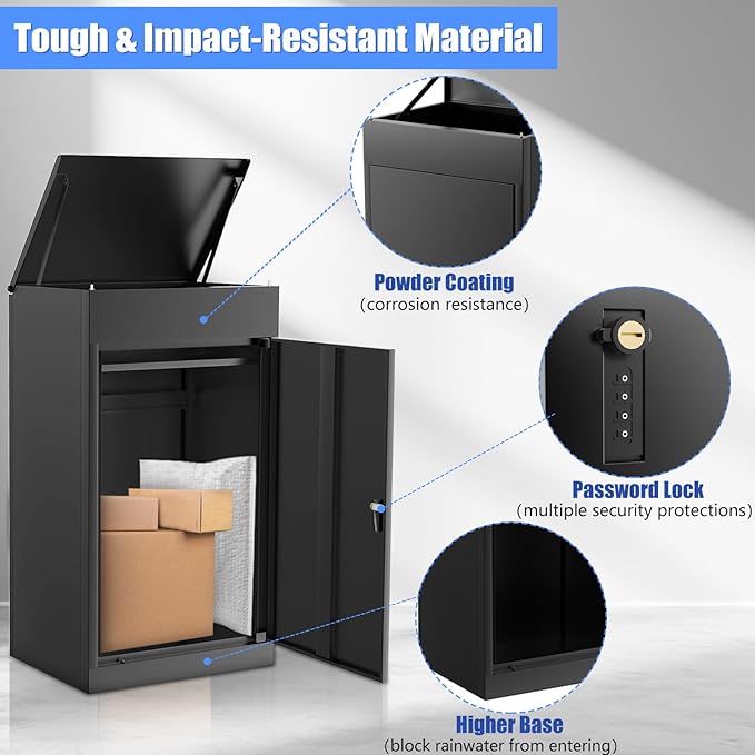 Package Delivery Boxes for Outside, Large Parcel Drop Boxes with Coded Lock, Waterproof Anti-Theft Mailbox with Floor Spikes, Heavy-Duty Steel Secure Package Delivery Box for Porch Yard Home Office