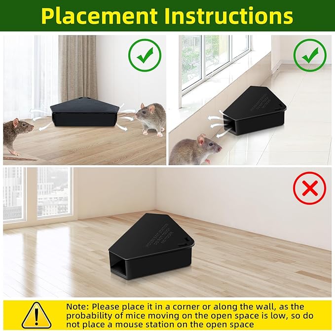 Mouse Bait Station with Keys Indoor Outdoor for Rats Mice Rodents, Reusable Mouse Poisoning Bait Blocks, Friendly for Children & Pets (16, Black 1)