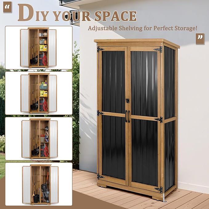 Outdoor Storage Cabinet Waterproof with Shelves, Outside Cabinets Weatherproof, Patio Backyard Pool Garden Garage Storage Cabinet Storage Shed Tool Organizer