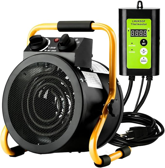 Greenhouse Heater with Digital Thermostat, Grow Tent Heaters, Overheat Protection, Fast Heating for Green House, Flower Room, BK