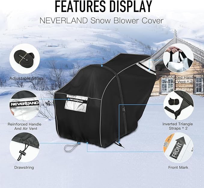 NEVERLAND Waterproof Snow Blower Cover - 600D Snowblower Covers Outdoor Heavy Duty, Snow Thrower Universal Size Fit 62''L x 33"W x 52"H, Compatible with EGO, Toro, Honda, Ariens and Craftsman