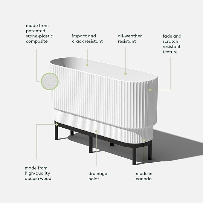 Veradek Demi Series Raised Long Planter for Indoor/Outdoor Use | Made from Plastic & Stone w/Wooden Stand | Modern Patio Décor for Flowers/Shrubs