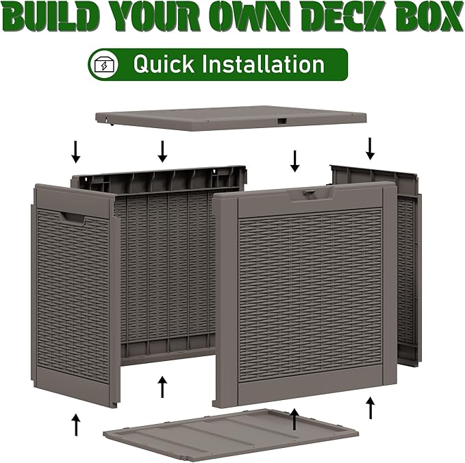 NUNU LAB Outdoor Storage Box 31 Gallon,Waterproof Indoor Outside Deck Boxes,Backyard Storage Bin for Package Delivery,Garden Tools,Patio Cushions,Pool Accessories,Storage Bench Lockable Lid,Tool Box