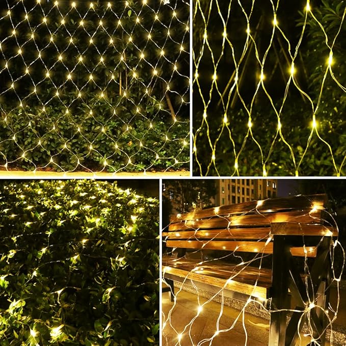 Net Light Mesh Lights, 240LED Timer Tree Warp Fairy Lights Outdoor Pulg in Hanging String Light for Christmas, Halloween, Garden, Walkway, Bushes Decor-9.8ft x 6.6ft(Warm White)