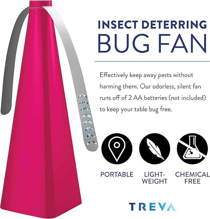 Treva Bug Fan Fly Deterrent with Holographic Blades to Clear Bugs, Mosquitoes, and Flies, Battery Powered Fly Fan