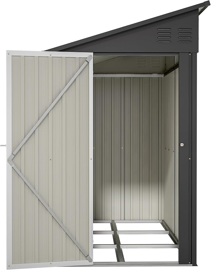 4×8 FT Outdoor Metal Storage Shed,Heavy-Duty Lean to Storage Shed with Floor Base,Garden Tool Metal Storage House W/Lockable Door and 2 Air Vents,Weather Resistant,for Backyard,Patio,Lawn,Black