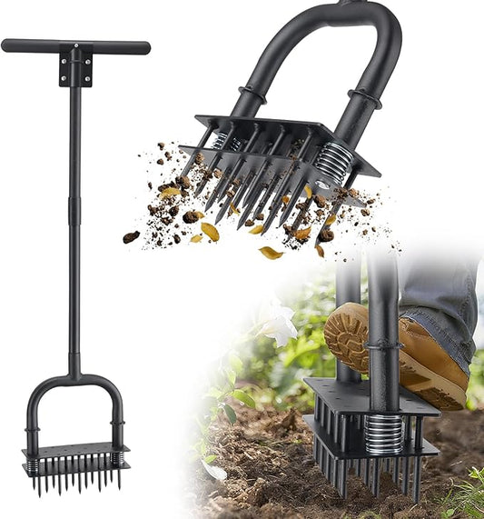 Lawn Aerator,55 inch Long Aerator Lawn Tool,Save Labour Core Aerator with 14 Steel Spikes,Manual Push Grass Aerator for Lawn and Garden,Yard