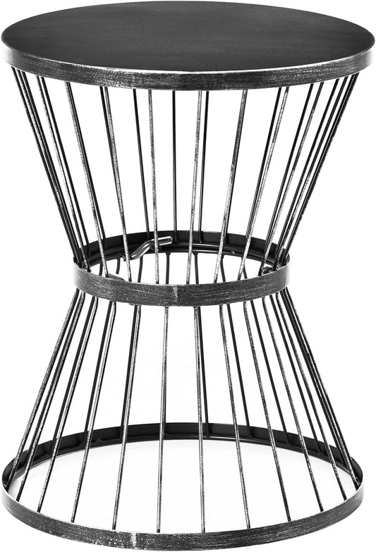 Outsunny 16" Steel Patio Side Table, Garden End Table with Hourglass Design, Accent Table for Outdoor and Indoor Use, Distressed Black