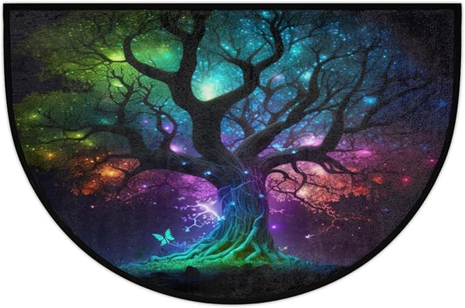 cfpolar Half Round Door Mat, Tree of Life Semi Circle Area Rug, Non Slip Area Rug Soft Doormat for Front Door Indoor Entrance Wear Half Moon Rug for Kitchen Bedroom Patio Fireplace 24 x 36 in