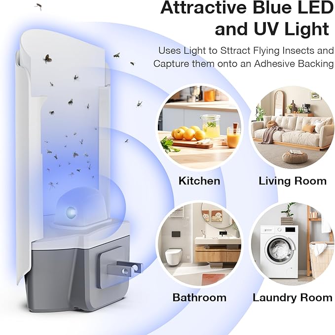 Fly Trap Indoor, Fly Catcher 2 Plug-in Flying Insect Traps with 6 Refills, Fruit Fly and Gnat Traps, Indoor Bug Catcher for Mosquitoes, Flies, Moths