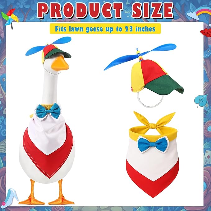 Geyoga 2 Pcs Halloween Porch Goose Outfit Rainbow Helicopter Baseball Cap with Colorful Bandana for 23" Lawn Cement Porch Goose Clothes Halloween Garden Patio Yard Outdoor Decorations