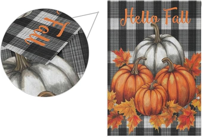 Welcome Fall Buffalo Plaid Welcome Garden Flag 12x18 Inch Buffalo Check Autumn Pumpkin Yard Flags Large Vertical Double Sided House Flag Seasonal Outside Decor for Yard Farmhouse