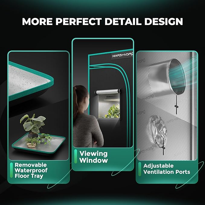 MARS HYDRO 2x2 Advanced Grow Tent, 24"x24"x55" High Reflective Mylar 1680D for Hydroponics Indoor Plant Growing, with Observation Window,Floor Tray and Smooth Zipper for TS600/TS1000