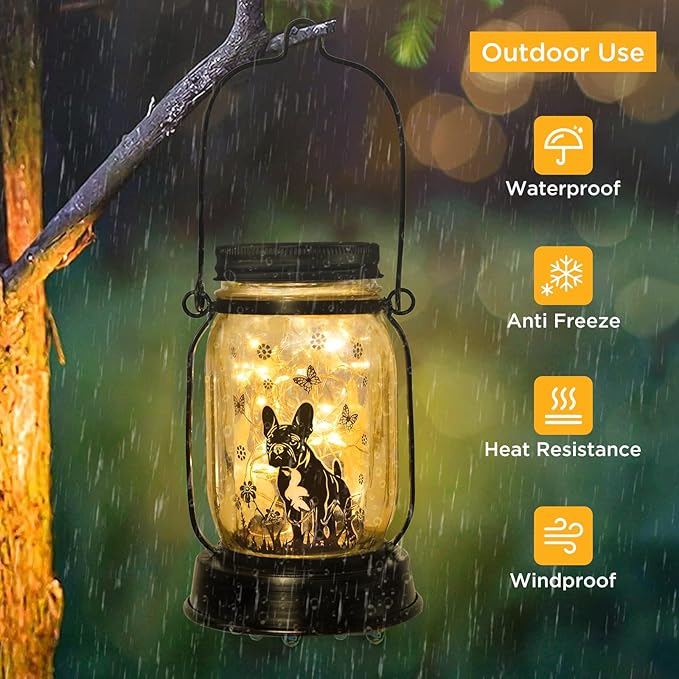 French Bulldog Gifts for Women/Men French Bulldog Solar Lanterns Dog Mom Birthday Dog Lovers Lantern Pet loss Pet Memorial Lights Solar Garden Decoration Outside for Yard, Patio,Backyard,Porch Torches